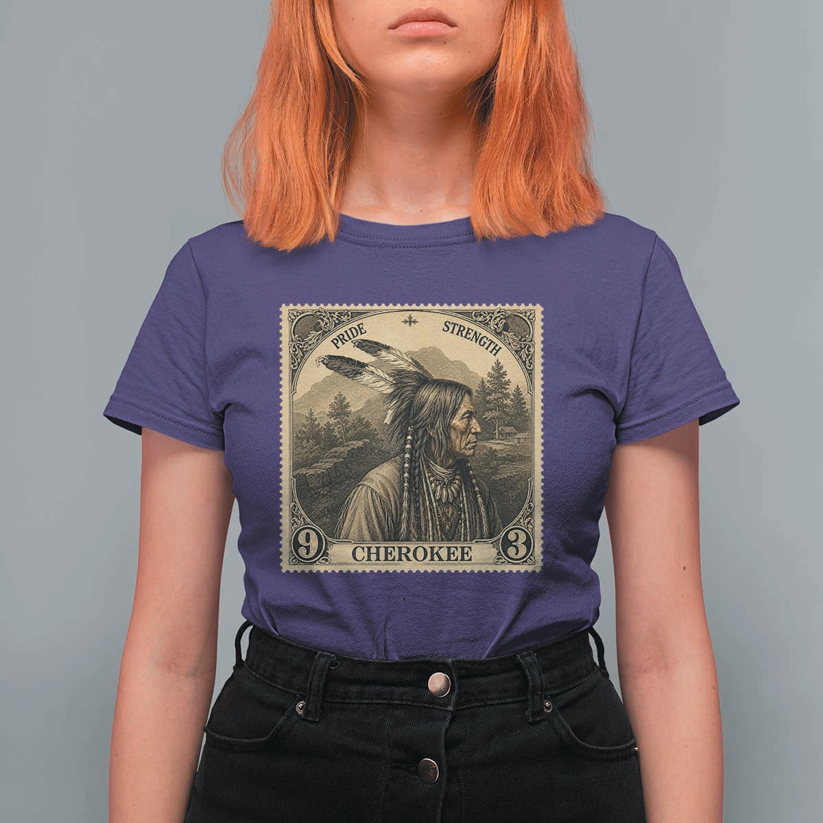 Cherokee Pride Strength T Shirt For Women Native American Vintage Postage Stamp Graphic