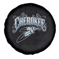 Cherokee Native American Heritage Spare Tire Cover Blue Feather Filigree Typography