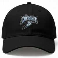 Cherokee Native American Heritage Baseball Cap Blue Feather Filigree Typography