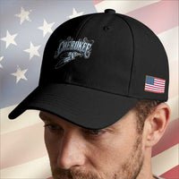 Cherokee Native American Heritage Baseball Cap Blue Feather Filigree Typography