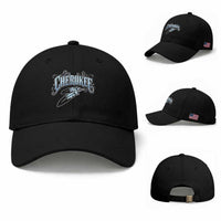 Cherokee Native American Heritage Baseball Cap Blue Feather Filigree Typography