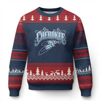 Cherokee Native American Heritage Ugly Christmas Sweater Blue Feather Filigree Typography