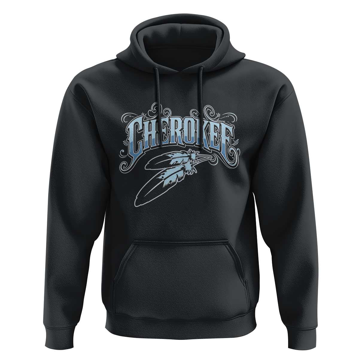 Cherokee Native American Heritage Hoodie Blue Feather Filigree Typography