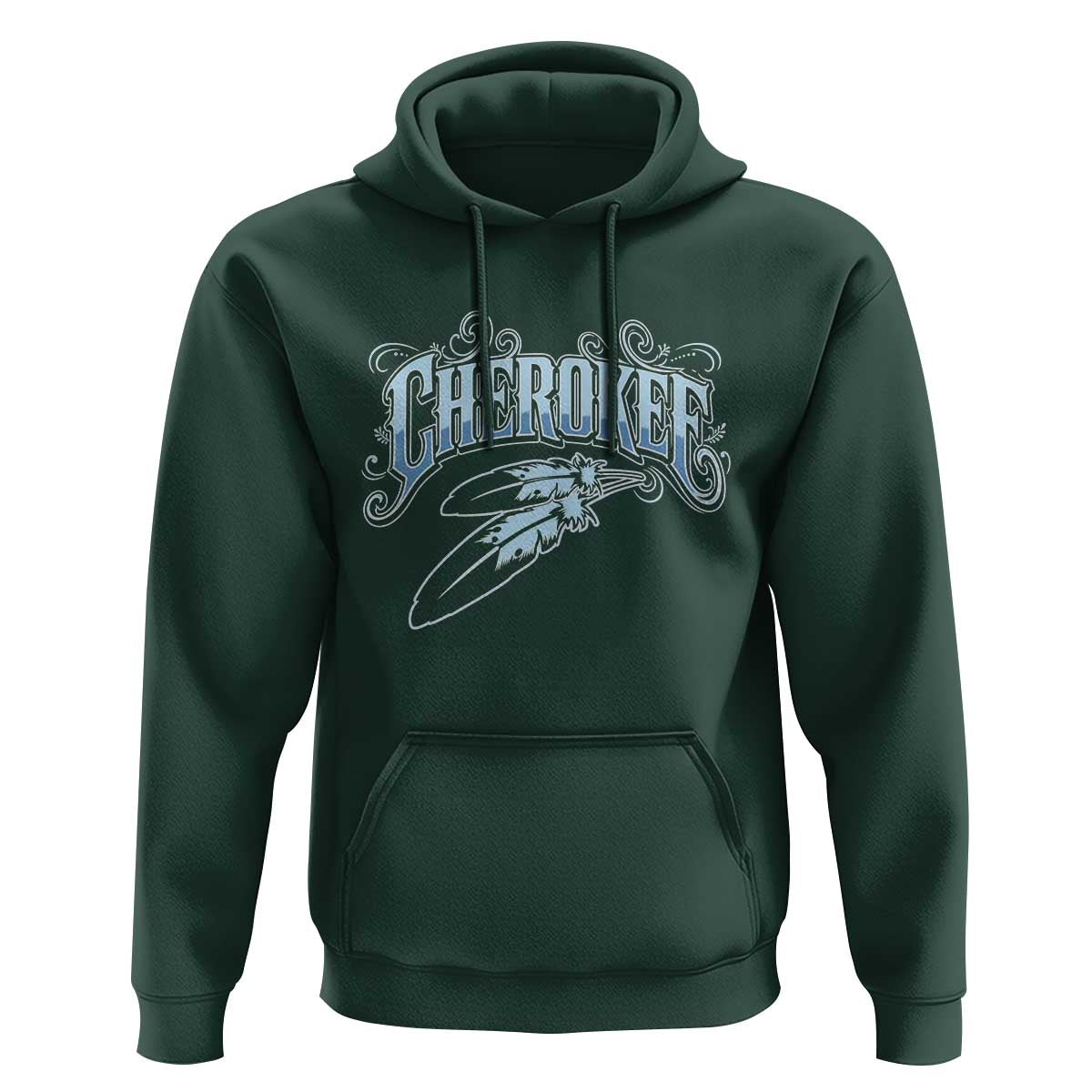 Cherokee Native American Heritage Hoodie Blue Feather Filigree Typography
