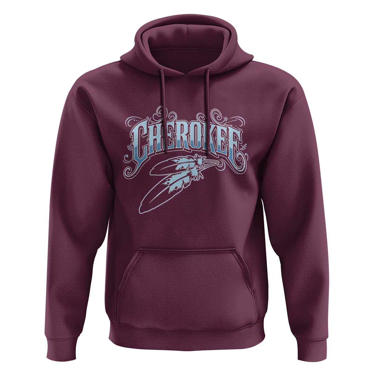 Cherokee Native American Heritage Hoodie Blue Feather Filigree Typography