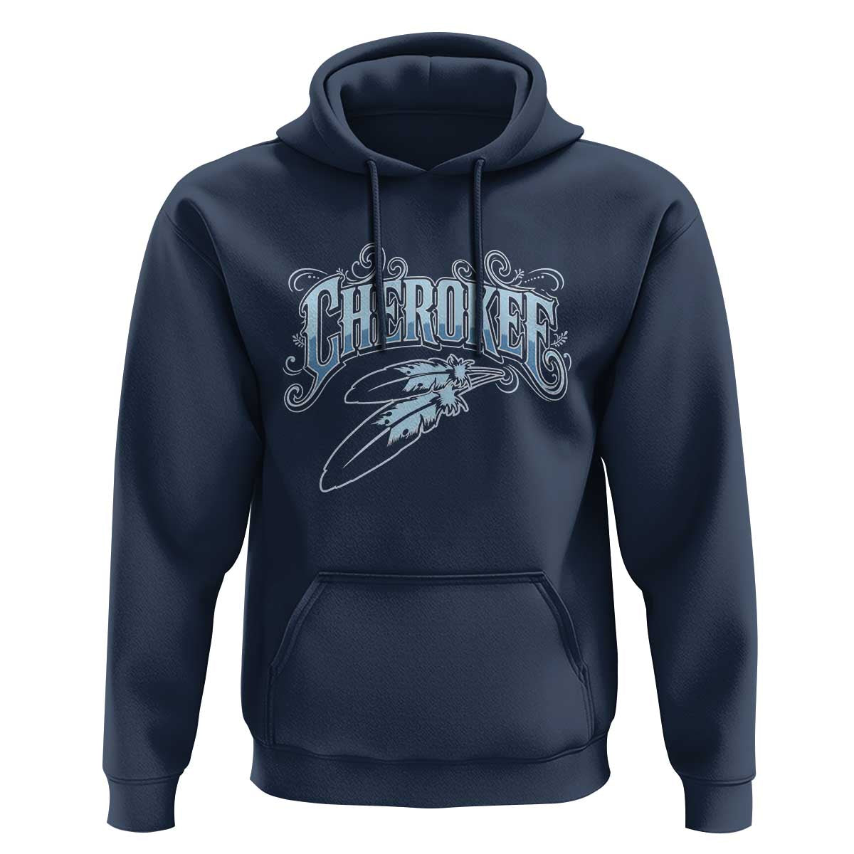 Cherokee Native American Heritage Hoodie Blue Feather Filigree Typography
