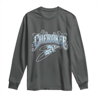 Cherokee Native American Heritage Long Sleeve Shirt Blue Feather Filigree Typography