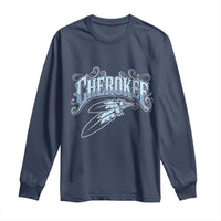 Cherokee Native American Heritage Long Sleeve Shirt Blue Feather Filigree Typography
