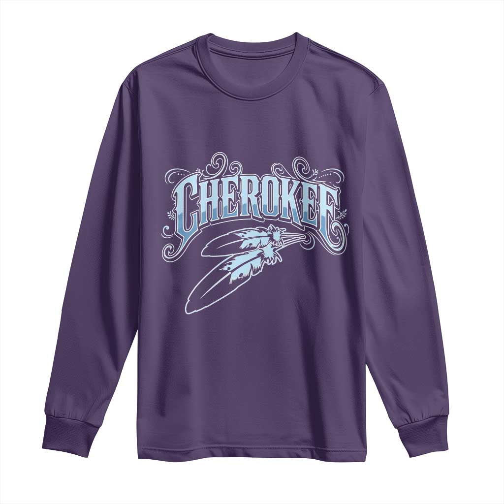Cherokee Native American Heritage Long Sleeve Shirt Blue Feather Filigree Typography