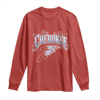 Cherokee Native American Heritage Long Sleeve Shirt Blue Feather Filigree Typography