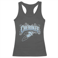 Cherokee Native American Heritage Racerback Tank Top Blue Feather Filigree Typography