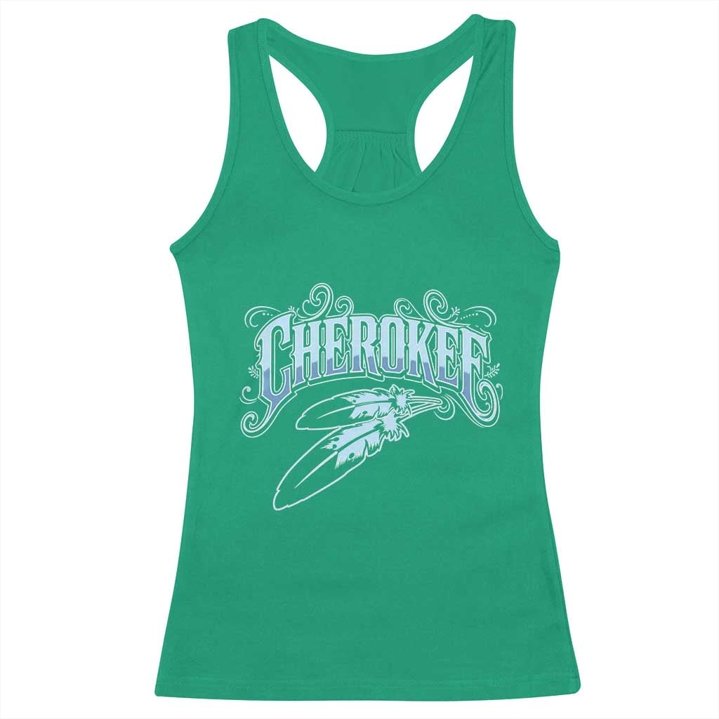 Cherokee Native American Heritage Racerback Tank Top Blue Feather Filigree Typography
