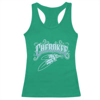 Cherokee Native American Heritage Racerback Tank Top Blue Feather Filigree Typography