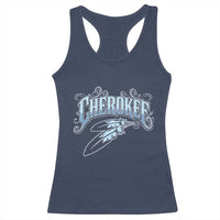 Cherokee Native American Heritage Racerback Tank Top Blue Feather Filigree Typography