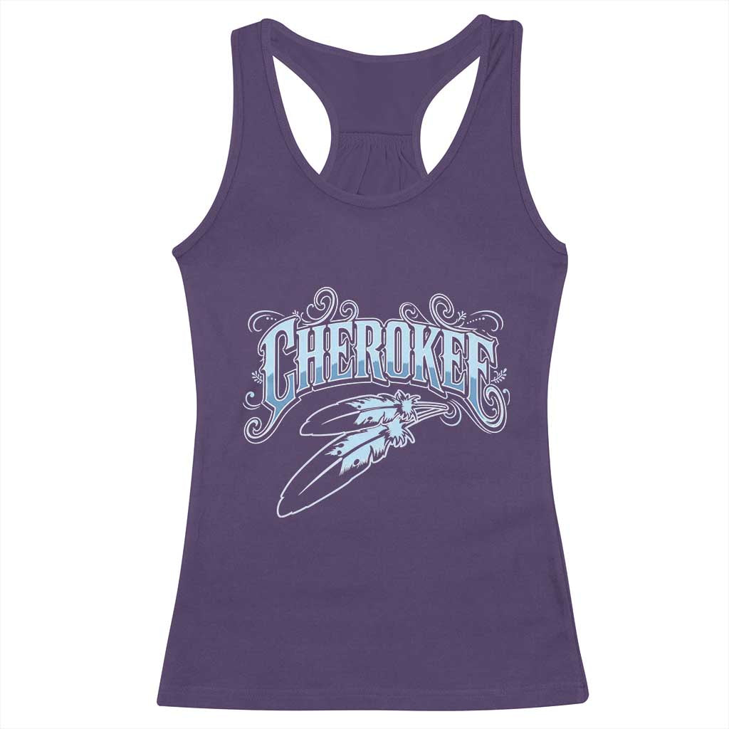 Cherokee Native American Heritage Racerback Tank Top Blue Feather Filigree Typography