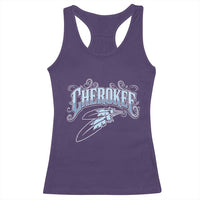 Cherokee Native American Heritage Racerback Tank Top Blue Feather Filigree Typography