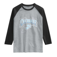 Cherokee Native American Heritage Raglan Shirt Blue Feather Filigree Typography