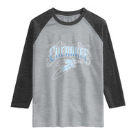 Cherokee Native American Heritage Raglan Shirt Blue Feather Filigree Typography