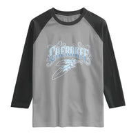 Cherokee Native American Heritage Raglan Shirt Blue Feather Filigree Typography