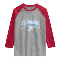 Cherokee Native American Heritage Raglan Shirt Blue Feather Filigree Typography