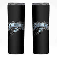 Cherokee Native American Heritage Skinny Tumbler Blue Feather Filigree Typography