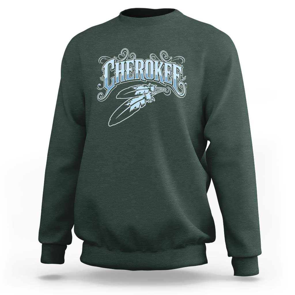 Cherokee Native American Heritage Sweatshirt Blue Feather Filigree Typography