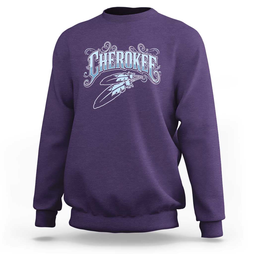 Cherokee Native American Heritage Sweatshirt Blue Feather Filigree Typography