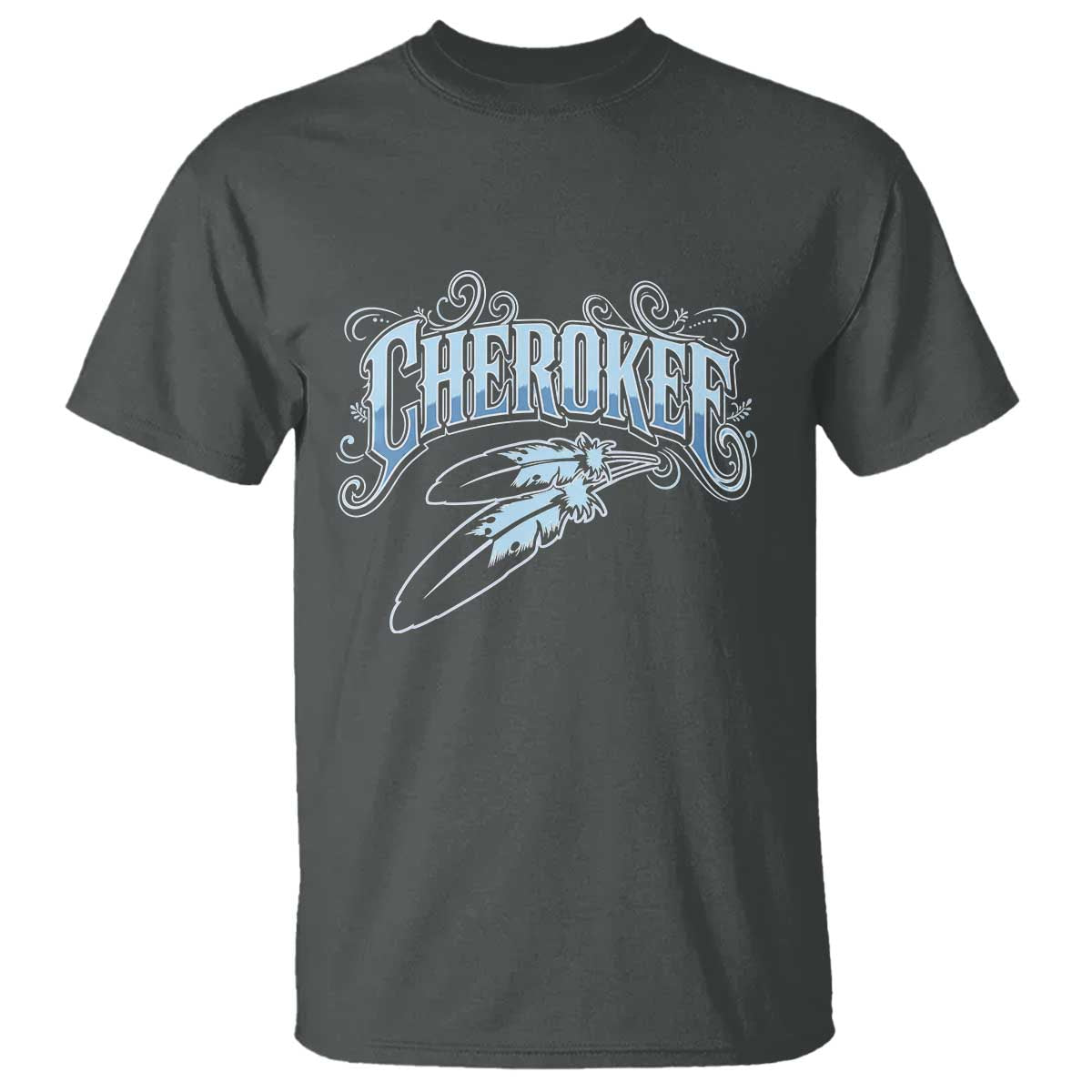 Cherokee Native American Heritage T Shirt Blue Feather Filigree Typography