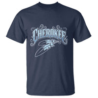 Cherokee Native American Heritage T Shirt Blue Feather Filigree Typography