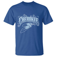 Cherokee Native American Heritage T Shirt Blue Feather Filigree Typography