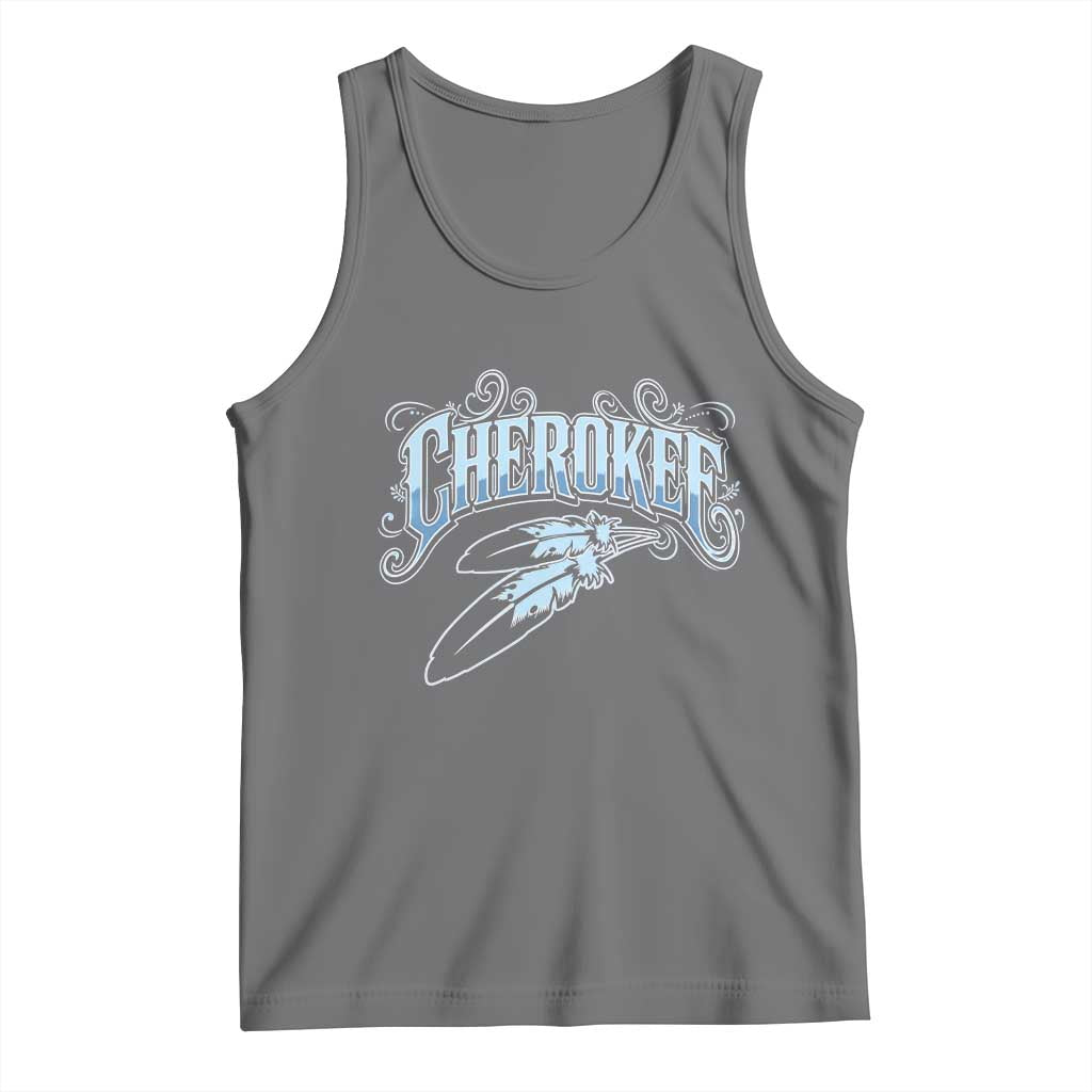 Cherokee Native American Heritage Tank Top Blue Feather Filigree Typography