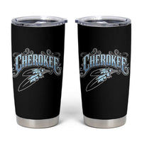 Cherokee Native American Heritage Tumbler Cup Blue Feather Filigree Typography