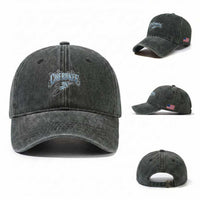 Cherokee Native American Heritage Washed Cotton Baseball Cap Blue Feather Filigree Typography