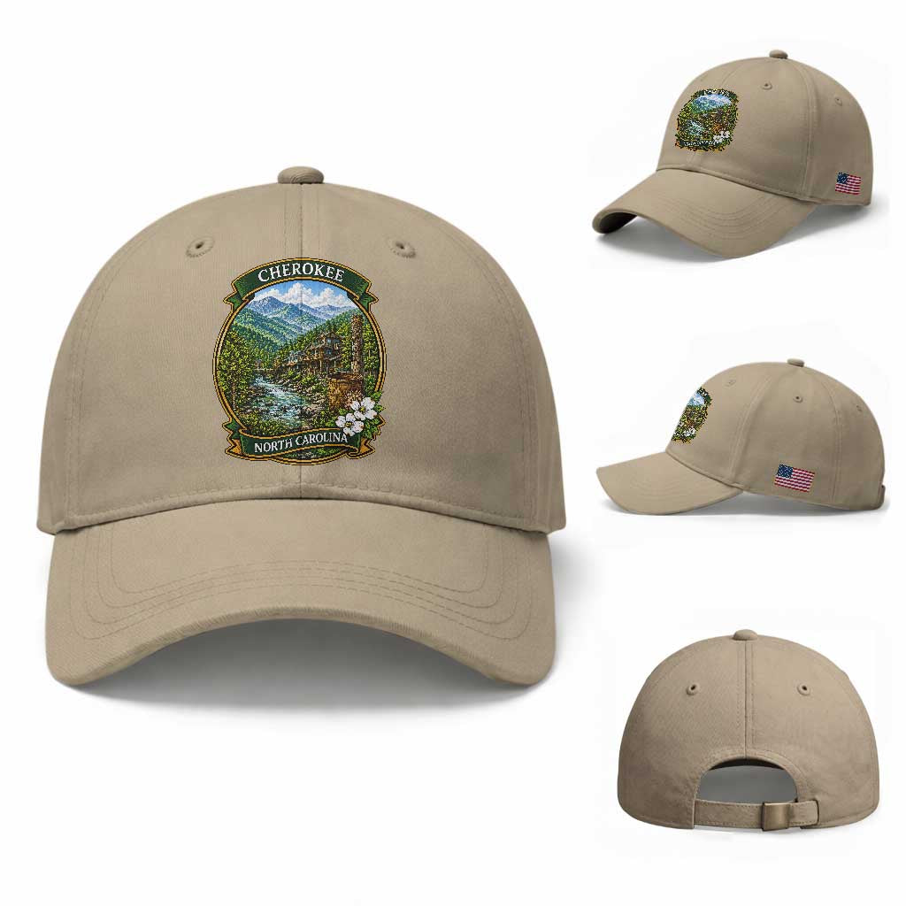 Vintage Great Smoky Mountains Baseball Cap Cherokee North Carolina Landscape
