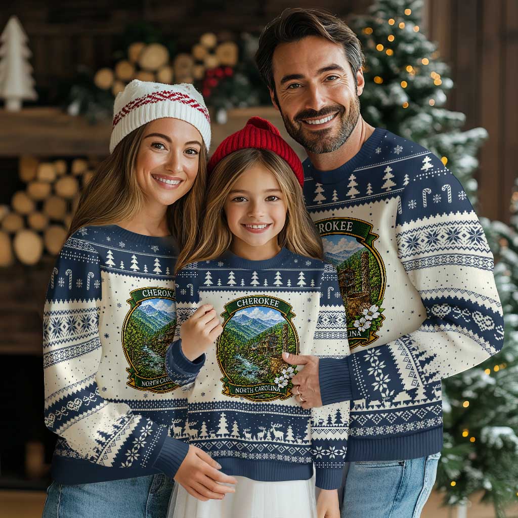 Vintage Great Smoky Mountains Ugly Christmas Sweater Cherokee North Carolina Landscape