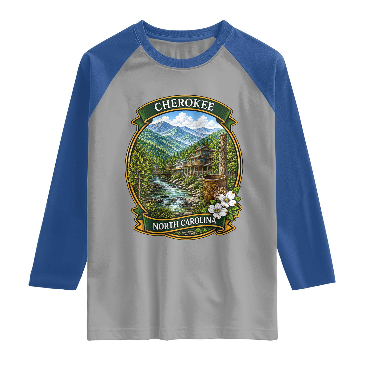 Vintage Great Smoky Mountains Raglan Shirt Cherokee North Carolina Landscape