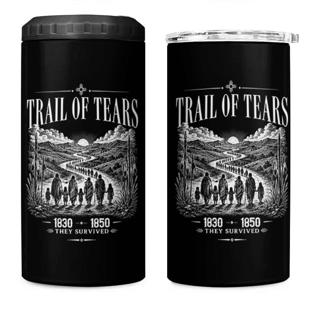 Cherokee History Native American Vintage Gift 4 in 1 Can Cooler Tumbler They Survived Trail Of Tears