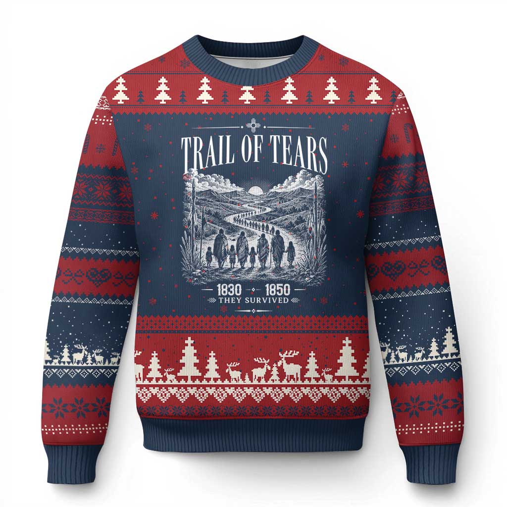Cherokee History Native American Vintage Gift Ugly Christmas Sweater They Survived Trail Of Tears