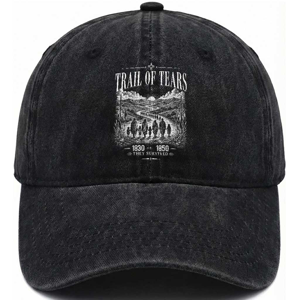 Cherokee History Native American Vintage Gift Washed Cotton Baseball Cap They Survived Trail Of Tears