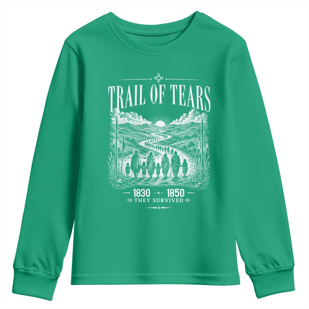 Cherokee History Native American Vintage Gift Youth Sweatshirt They Survived Trail Of Tears
