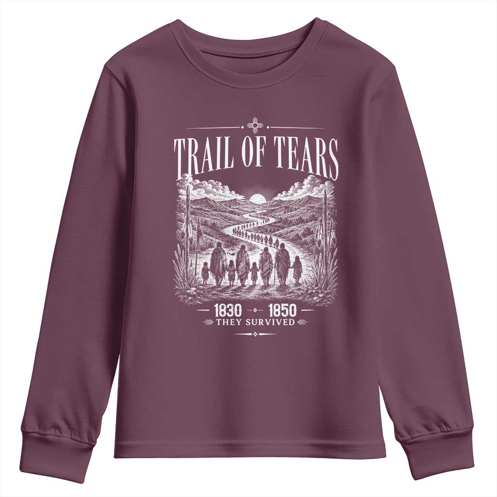 Cherokee History Native American Vintage Gift Youth Sweatshirt They Survived Trail Of Tears
