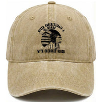 Never Underestimate A Woman With Cherokee Blood Washed Cotton Baseball Cap Native American Heritage Gift