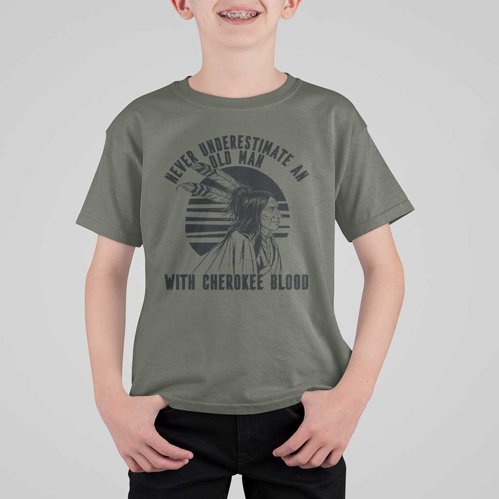 Never Underestimate An Old Man With Cherokee Blood T Shirt For Kid Native American Heritage Gift