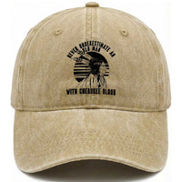 Never Underestimate An Old Man With Cherokee Blood Washed Cotton Baseball Cap Native American Heritage Gift