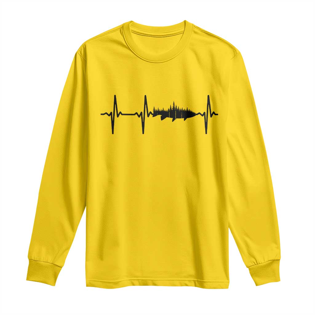 Fish And Forest Fishing Lover Heartbeat Gift Long Sleeve Shirt - Wonder Print Shop
