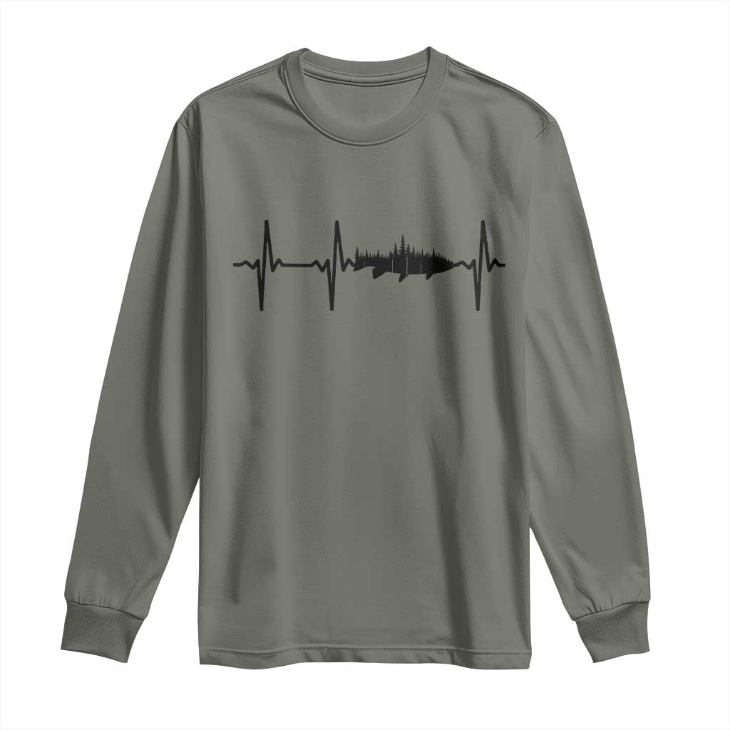 Fish And Forest Fishing Lover Heartbeat Gift Long Sleeve Shirt - Wonder Print Shop