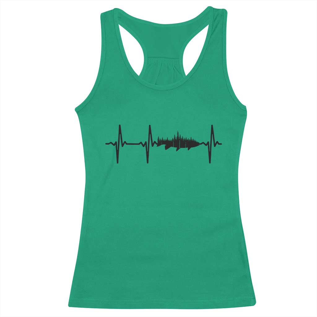 Fish And Forest Fishing Lover Heartbeat Gift Racerback Tank Top - Wonder Print Shop