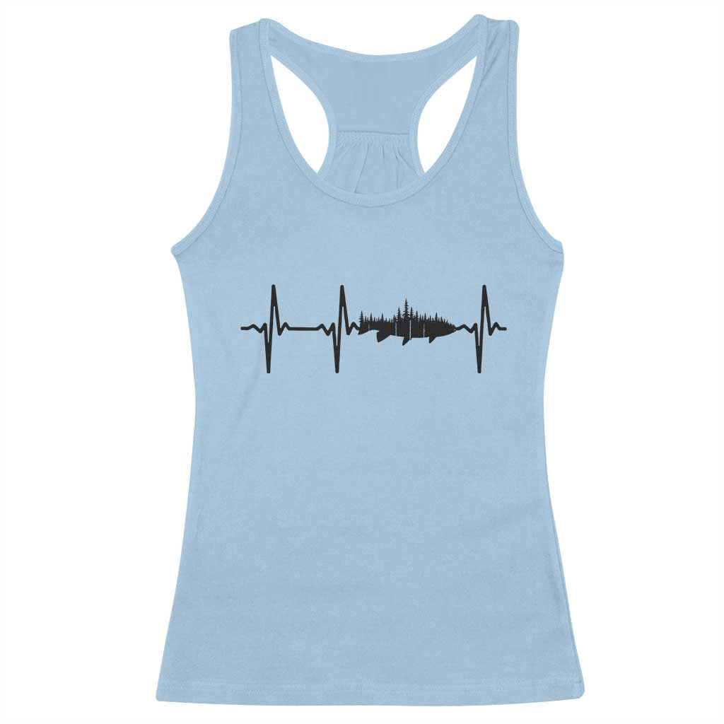 Fish And Forest Fishing Lover Heartbeat Gift Racerback Tank Top - Wonder Print Shop
