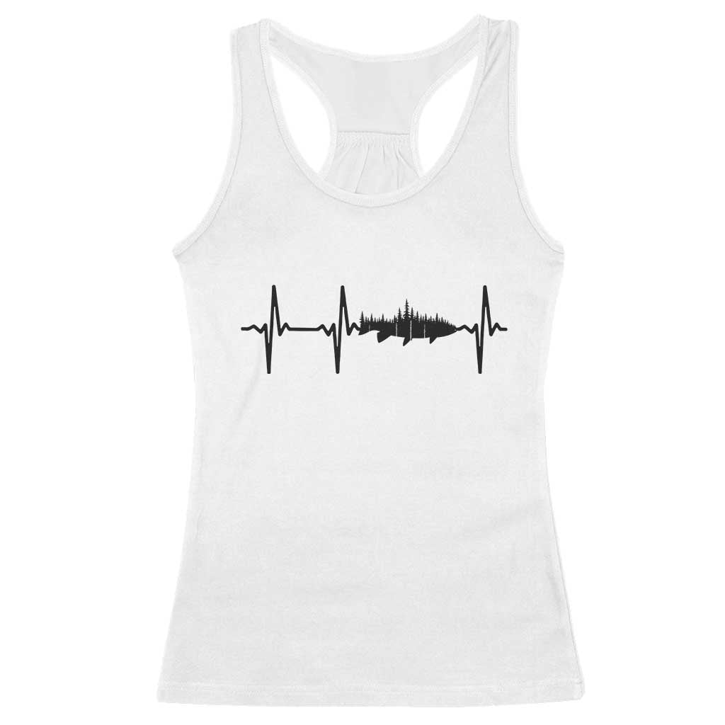 Fish And Forest Fishing Lover Heartbeat Gift Racerback Tank Top - Wonder Print Shop