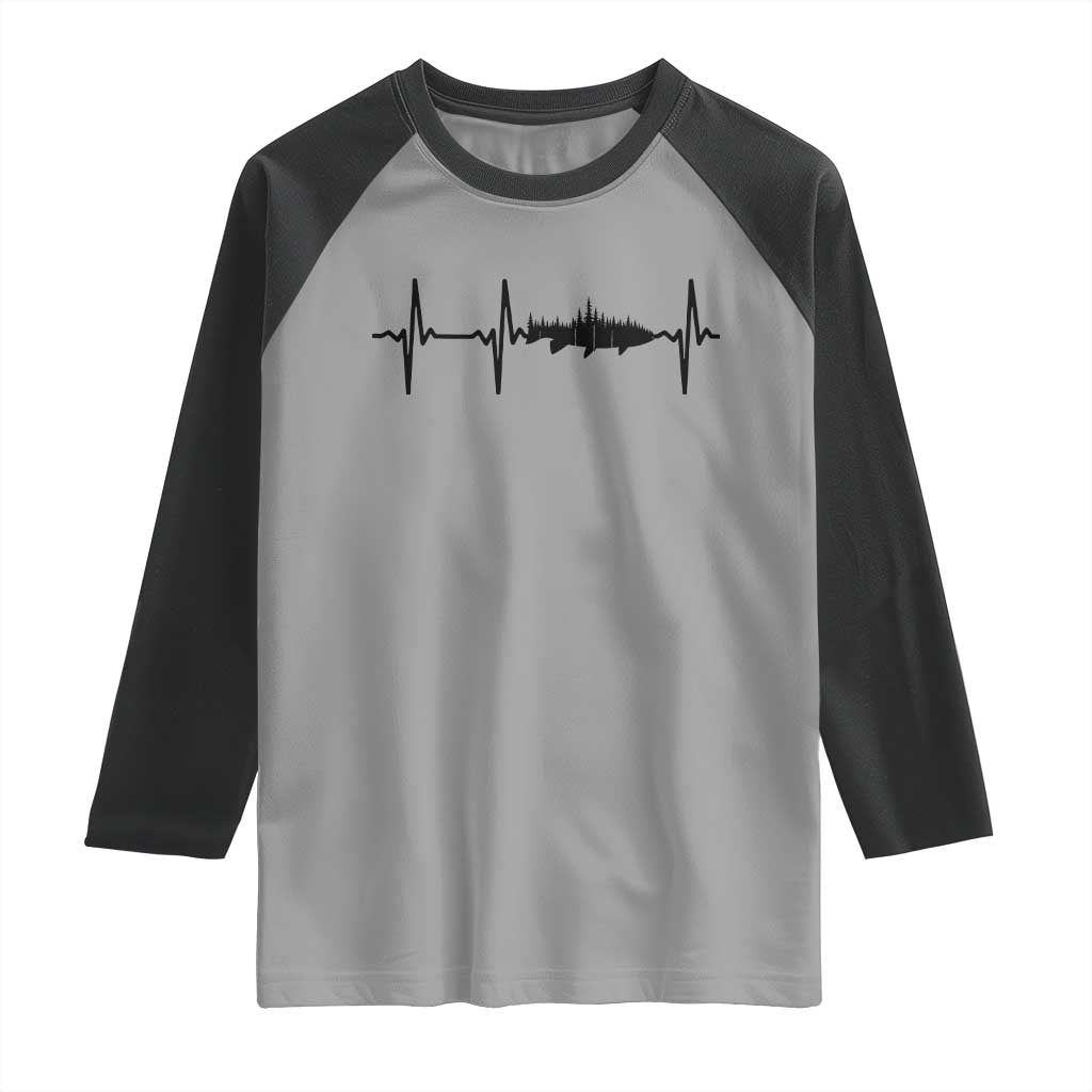 Fish And Forest Fishing Lover Heartbeat Gift Raglan Shirt - Wonder Print Shop
